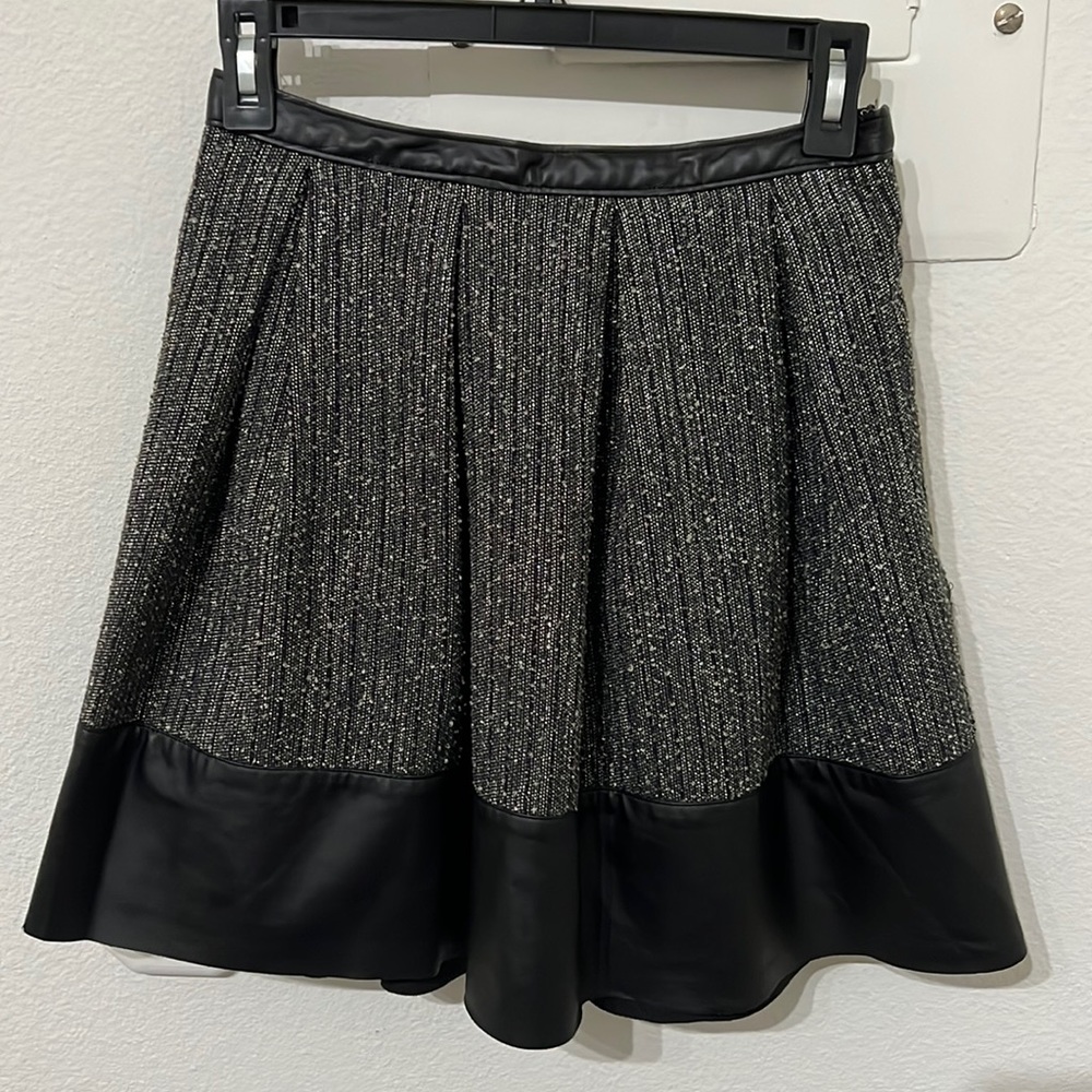 Paper Crown skirt metallic tweed and black leather